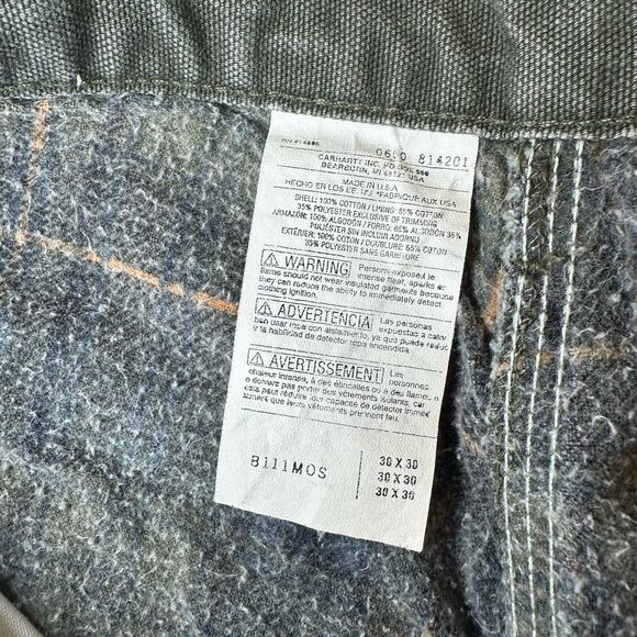 Vintage 90s Union Made in USA Carhartt Faded Green Carpenter Pants Flannel Lined - Picture 5 of 7